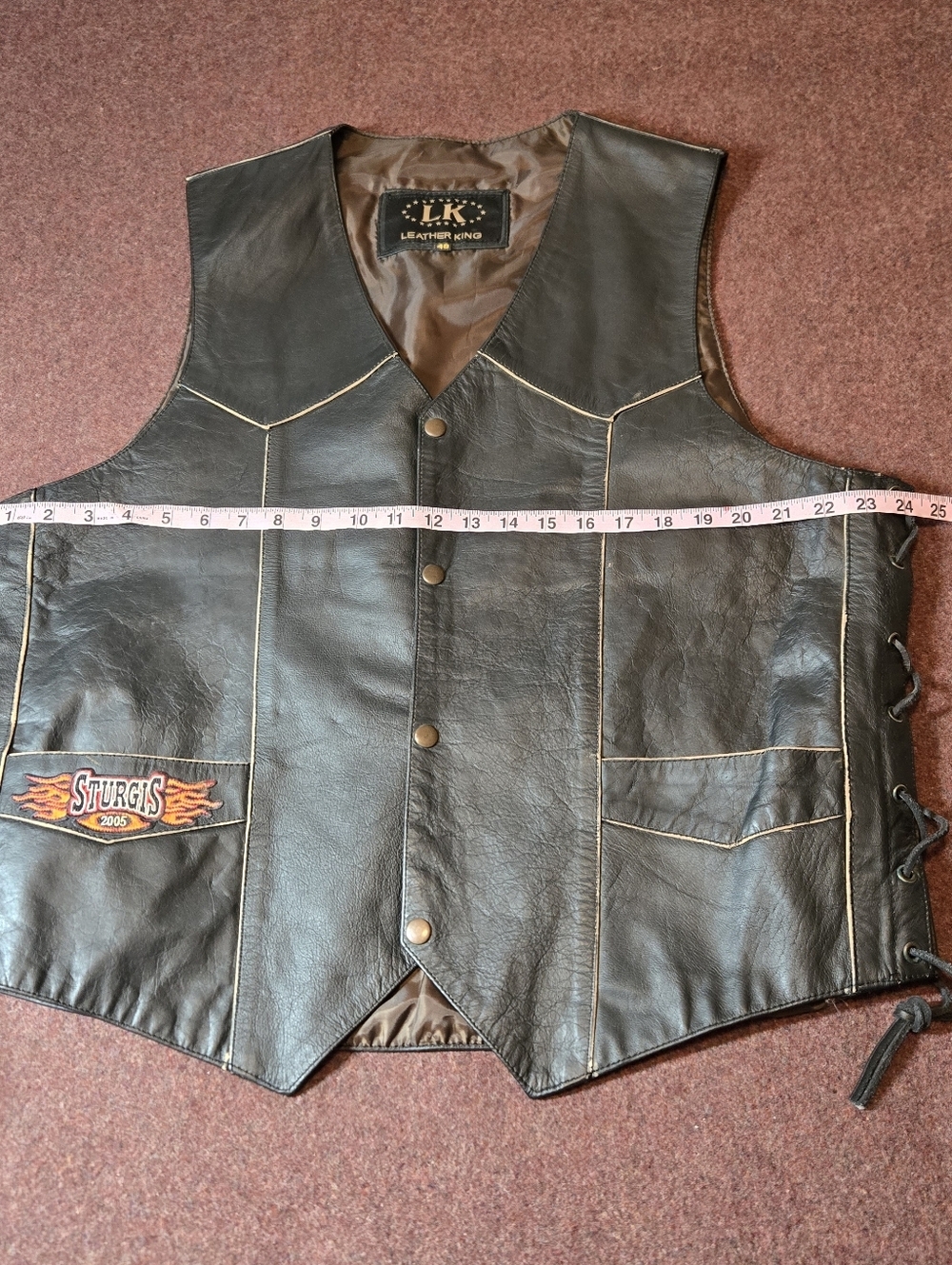 2005 Sturgis Leather King Collab Leather Vest Brown Size 48 Motorcyle Ride - Picture 7 of 10